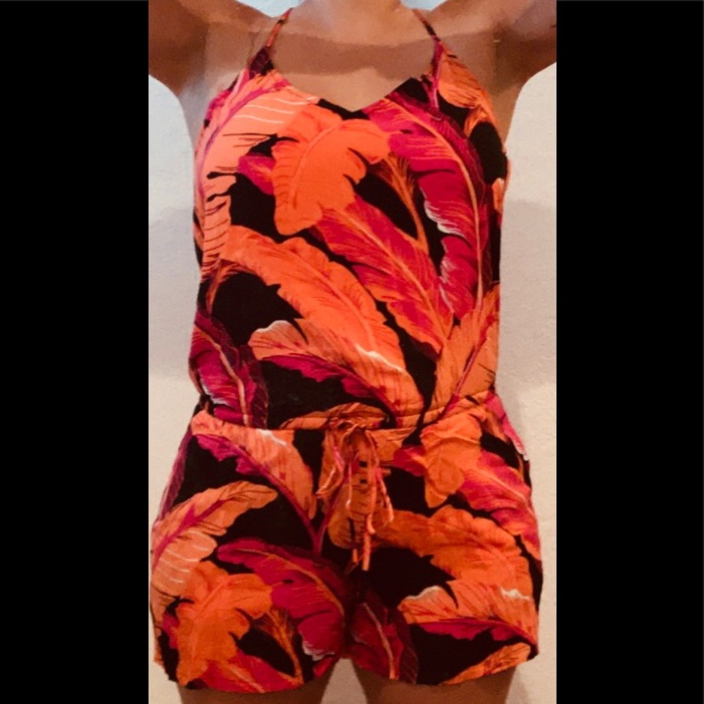 Tropical print strapy shorts onsie